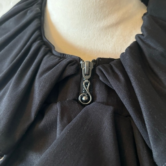 Samuel Dong Black Ruffle Zipper Front Zip Belted Midi Dress Size Small - Picture 7 of 8